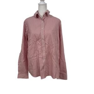 Lands’End Women’s Button Up Pink & White Striped Blouse. Size 16 100% Cotton